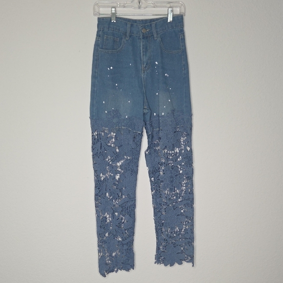 Veda Blue Lace Women Jeans Size Small - Picture 3 of 5